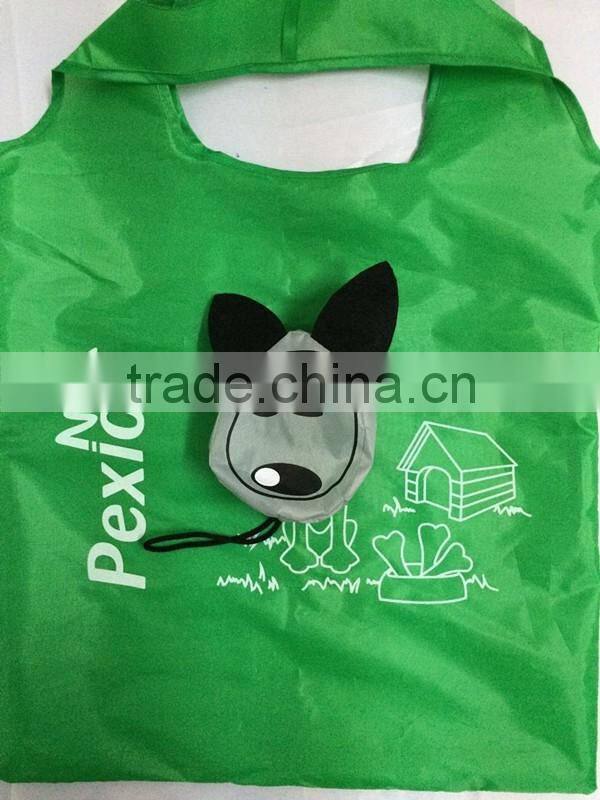 Folding nylon tote bag folding bag into pouch shopping bag with logo customized