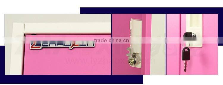 2 vertical door pink clothing steel locker hot sale steel locker with mirror key lock wardrobe cabinet