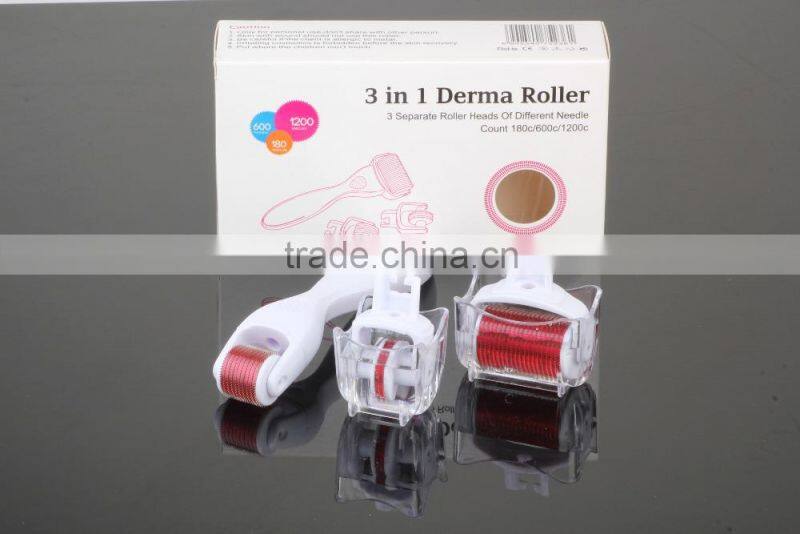 3 in 1 derma roller with changeable needle for eye,face,body skin care,acne scar removal