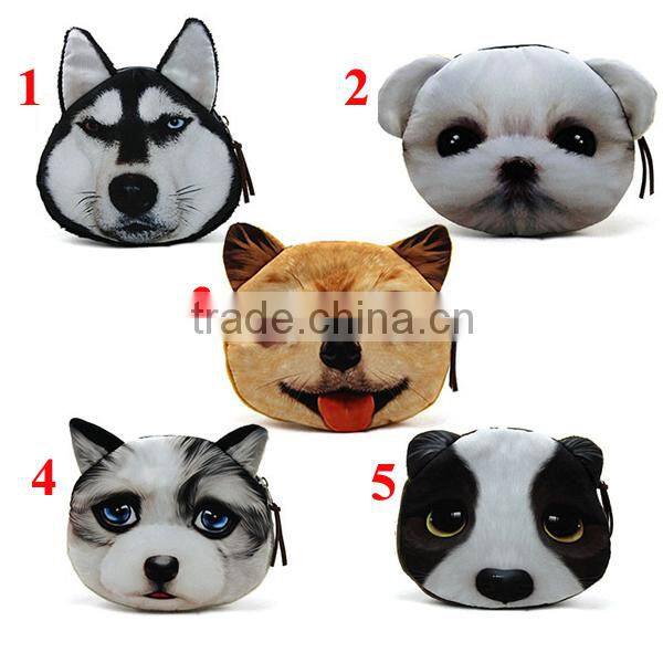 Cute 3D printing animal face mini funny coin purse animal coin purse