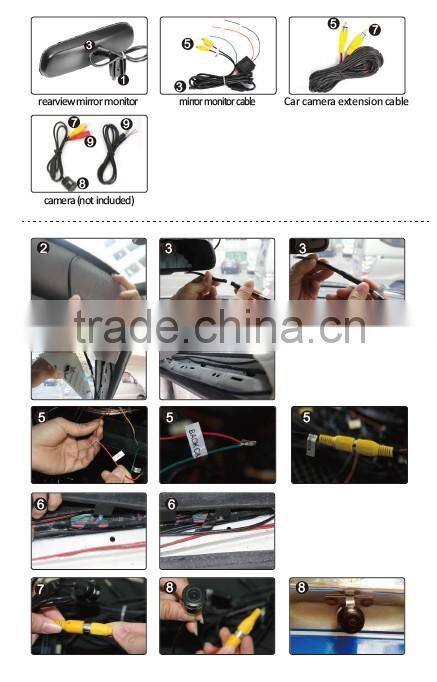 4.3inch High definition car rear view mirror monitor with reverse camera display,compass, temperature, and auto dimming