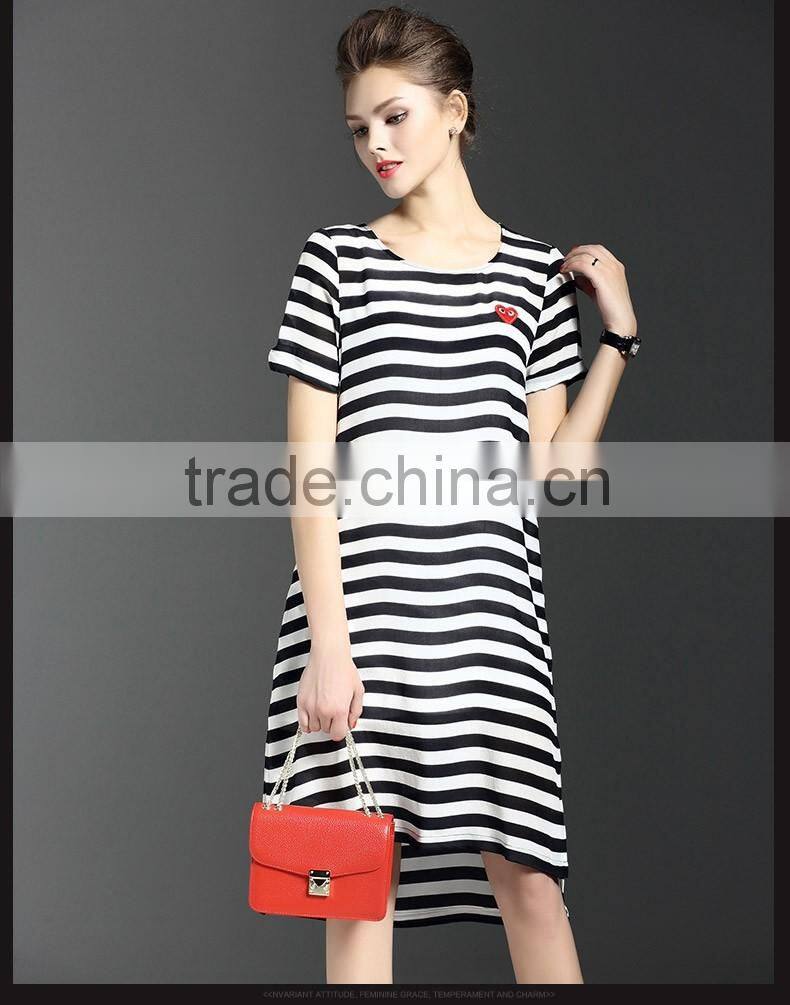 Women's Clothing Casual Temperament Simple Sexy Short-sleeved Striped dress Spring Summer wild