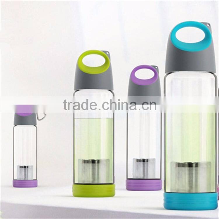New products of 2016 drinking leakproof water glass bottle with tea filter,fruit infuser glass bottles wholesale