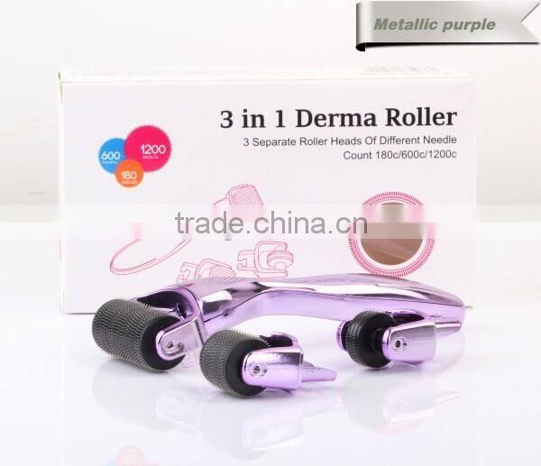 Womens facial hair removal skin caring equipment derma roller 3 in 1 changable heads