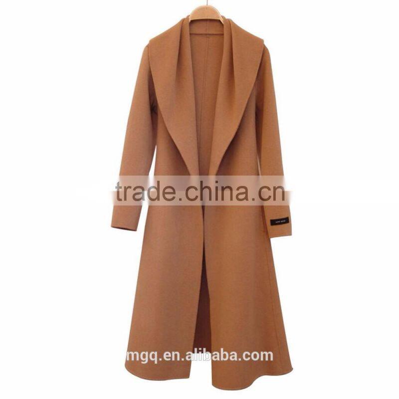 Hand sewn women's wool long coat 100% wool shawl collar with belt