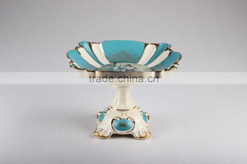 BISINI Luxury Bowls, Home Decorative Items Ceramic Fruit Bowl, Royal Blue Series High Foot Bowl (BF01-S331-01A)