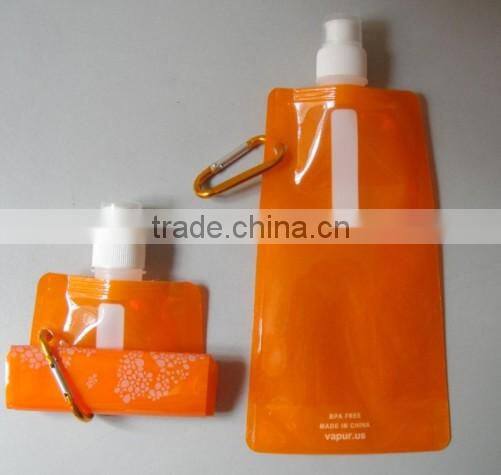 850ml big food grade plastic folded water bottle,big mouth carabiner cap water bottle