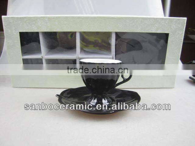 black Promotion coffee cup set ,mini cup and saucers leaf shape with gift box