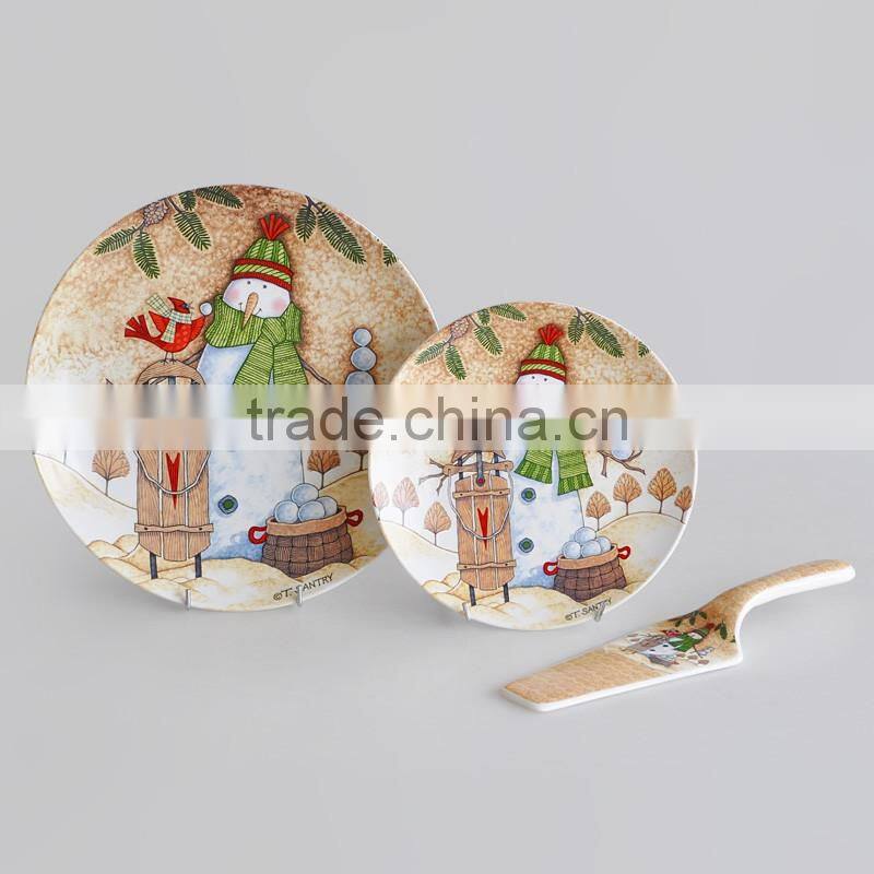 12" porcelain cake plate with server,ceramic plate with server,porcelain Christmas plate