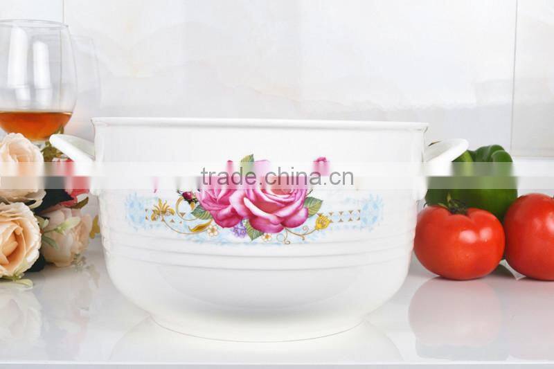 8" porcelain microwave round pot with glass lid