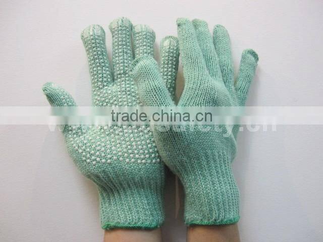 DDSAFETY 2017 7G GreenCotton String Knitted White PVC Pigment Safety Working Gloves
