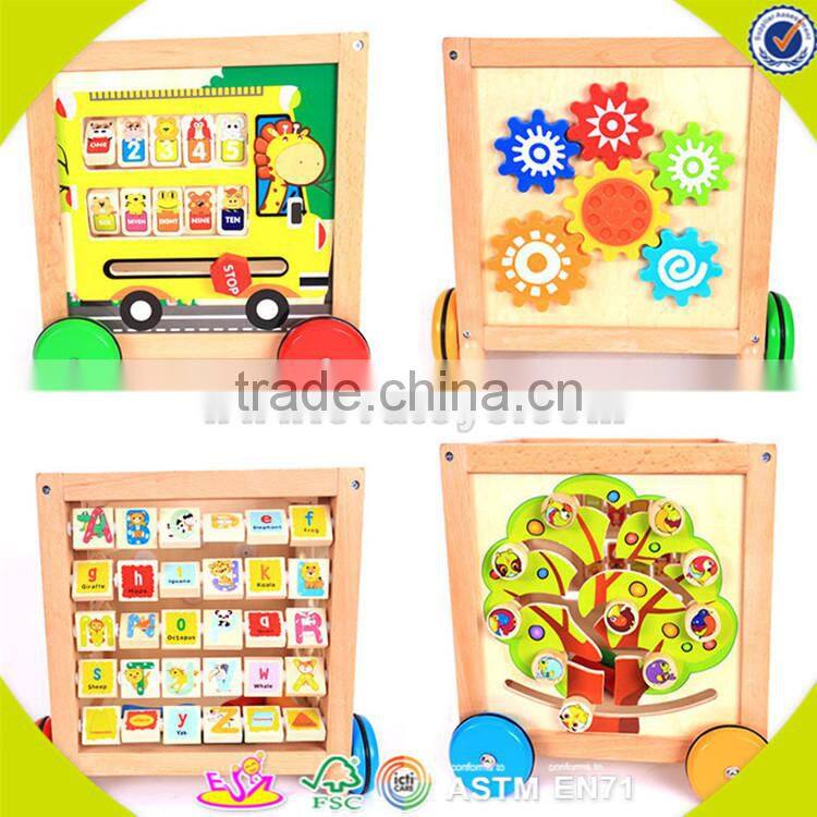 Wholesale multifunctional wooden kids trailer best gift for kids wooden kids trailer top sale wooden push walker W16E041