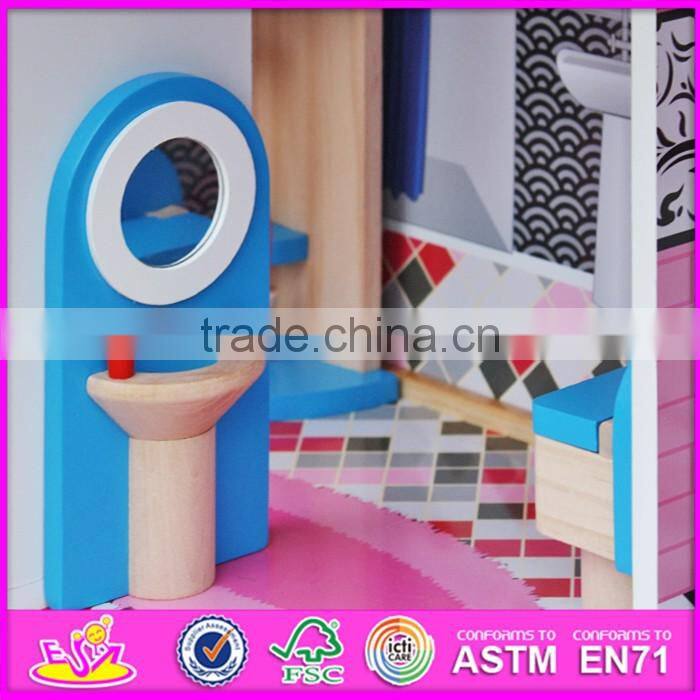 2016 new design children home play toy model wooden doll house kits W06A214