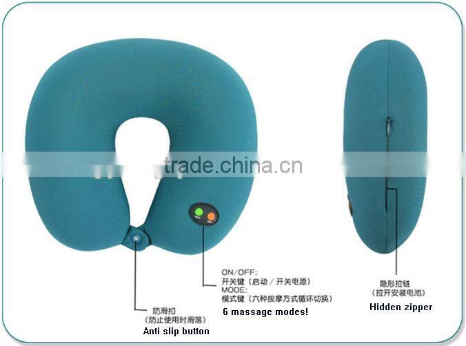 Battery powered Styrofoam travel massage pillow, massage necklace