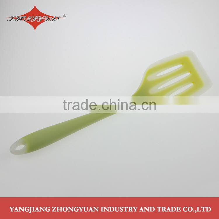 Kitchen accessory Food grade silicone skimmer slotted ladle with soft 2 color handle