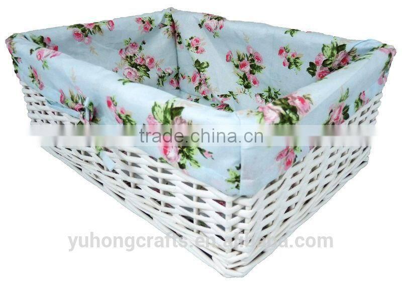 High quality white willow basket with flower cloth