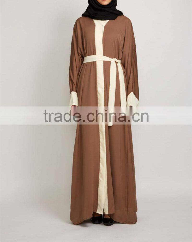 Asian clothing oem women latest burqa designs pictures Pop up buttons Caramel Open Jacket Abaya 2017