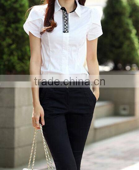New fashion Polo collar petal sleeve lady shirt