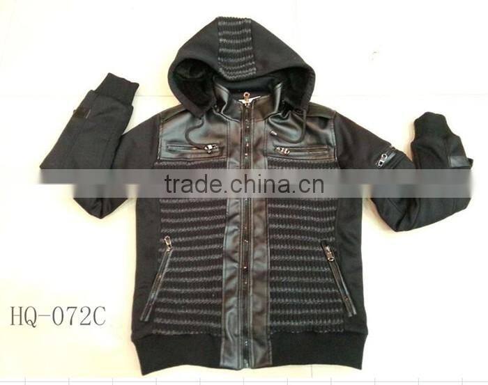 hot stock man hoody quilted jacket faux leather jacket men
