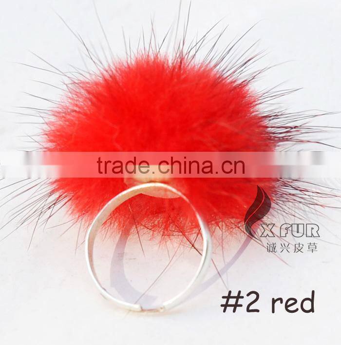 CX-A-27 Decoration Colourful Genuine Mink Fur Ball Finger Ring