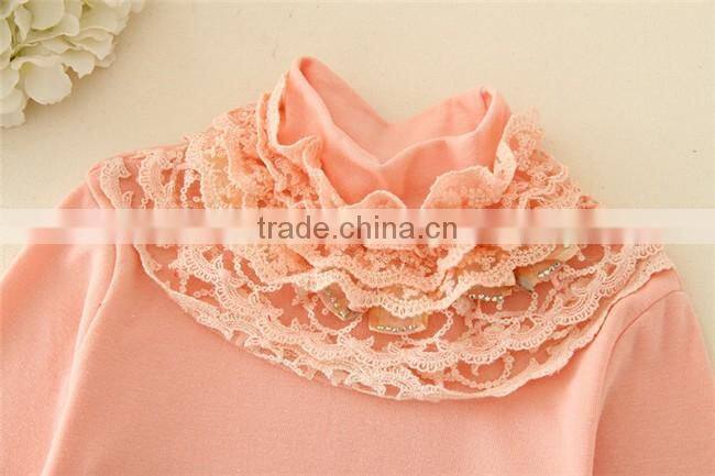beautiful baby tops pink lace neck design blouse kid girl clothing baby winter girl t-shirt kid clothing sales