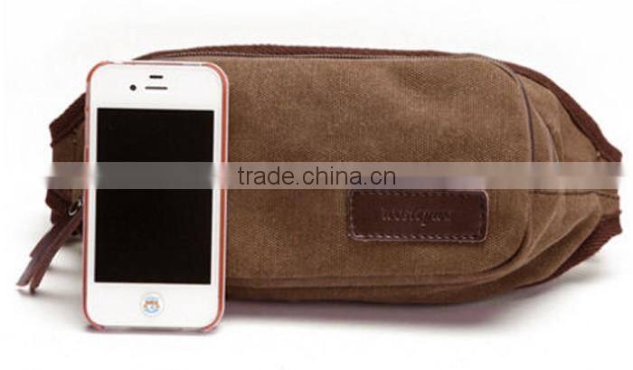 Fashion men brown sport elastic waterproof leather waist bag