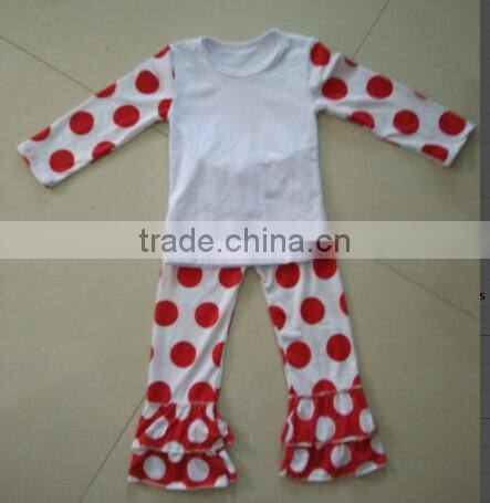 2016 Hot Sale Girls Pajama fashion christmas ruffle striped outfits Baby Sleeping Clothes Top and Pants set