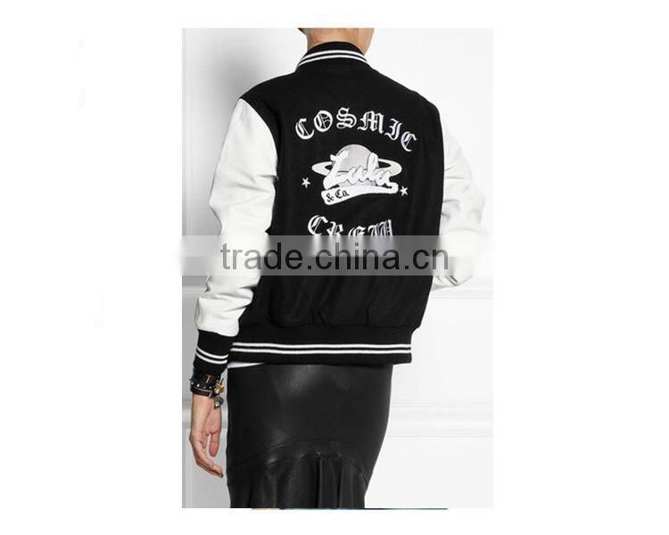 LZ336 50% wool, 50% viscose varsity jacket with leather sleeves