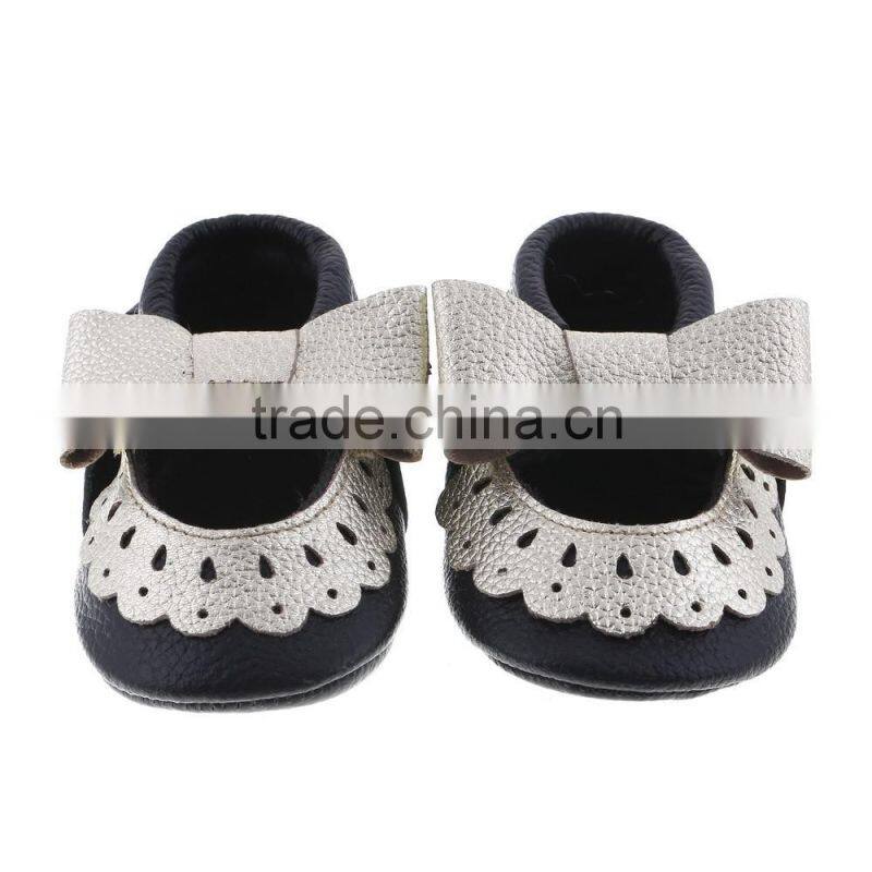 Two color matching leather moccains for baby girls, lovely baby girl leather shoes