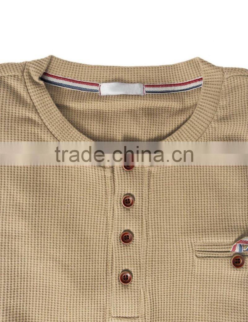 Mens Trendy Bound Pocket Waffle Cotton Knit Long Sleeve Henley Shirts