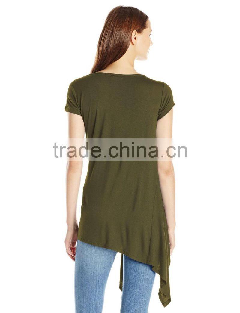 Women's Scoop Neck Asymetrical HemCotton/Viscose Knit Top/Dress Shirt