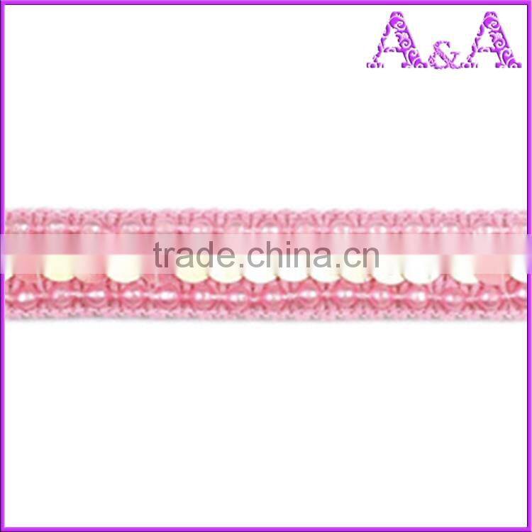 Pink and green wedding dress decorative trim materials fabric chemical embroidery with beads cord guipure bobbin lace