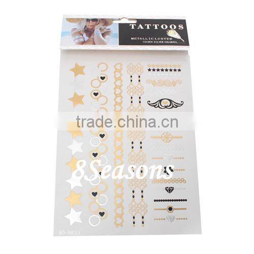 Custom Available Mixed Pattern Gilding Water Transfer Printing Large Size Waterproof Paper Temporary Tattoos Sticker