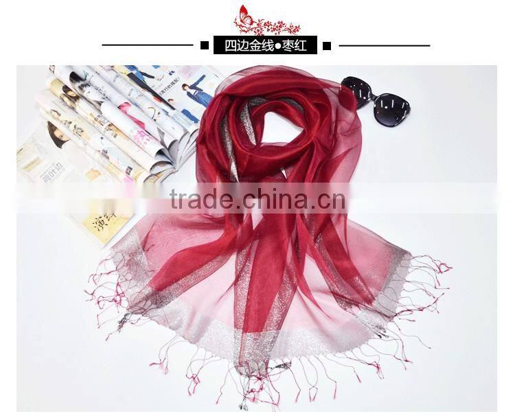 2017 Latest Fashion Organza scarves two layer silk scarf best selling for ladies silk scarf hijab caps