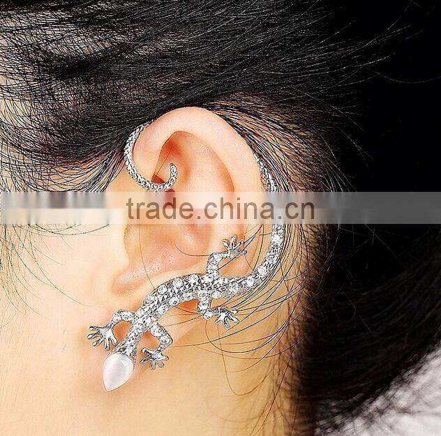 Gecko Rhinestone Crystal Earrings Cuff Metal Ear Wrap