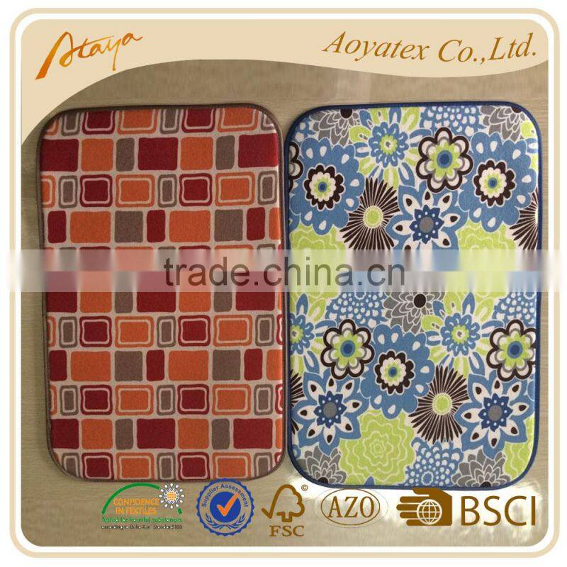 Check printed and flower printed dish drying mat for kitchen use