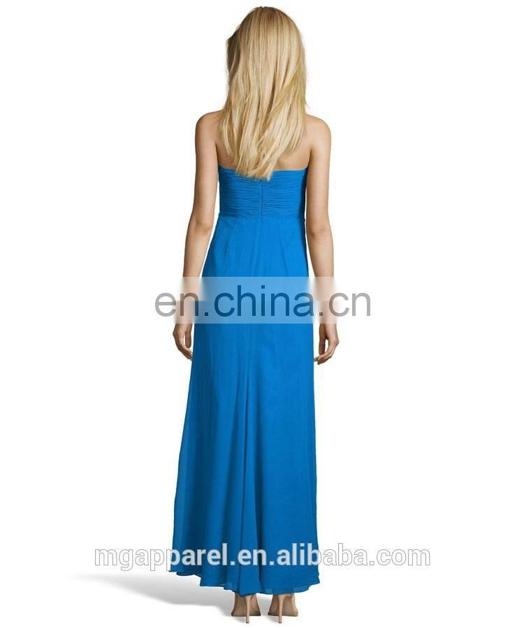 Lagoon Blue Chiffon Strapless Thigh High Slit long evening Dress