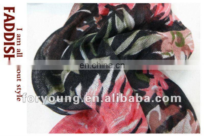 big flower print fabric 2012 viscose fringe scarf