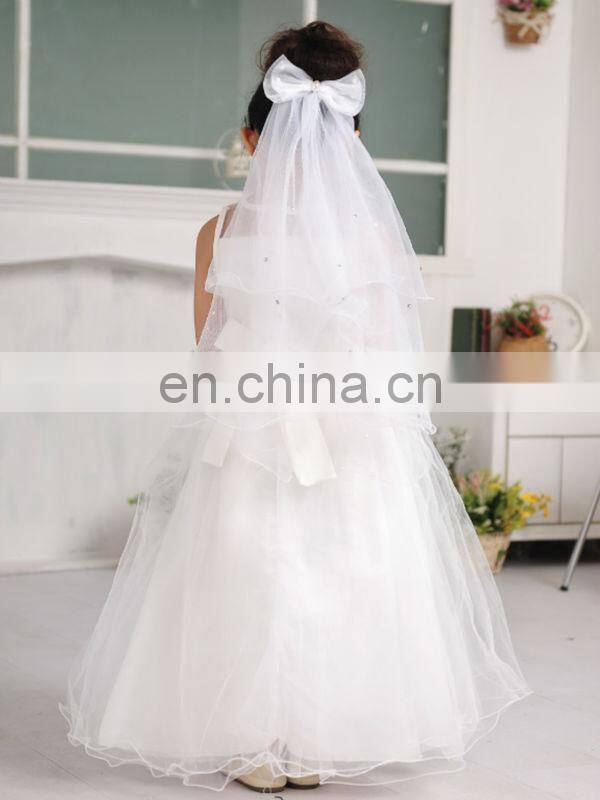 Europe Customed Kids' High Quality Communion Veil Head Wreath With Pearl Beads Big Ribbon Bows &Embroidered For Wedding Dresses