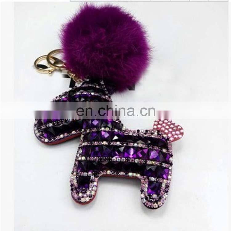 China keychain manufacturer factory direct sell crystal horse fur ball keychain