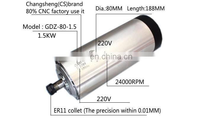 1.5kw air cooled spindle motor 4 bearings 1.5 kw CNC milling spindle & 220v 1.5kw inverter VFD & 80mm bracket & ER11 Collects