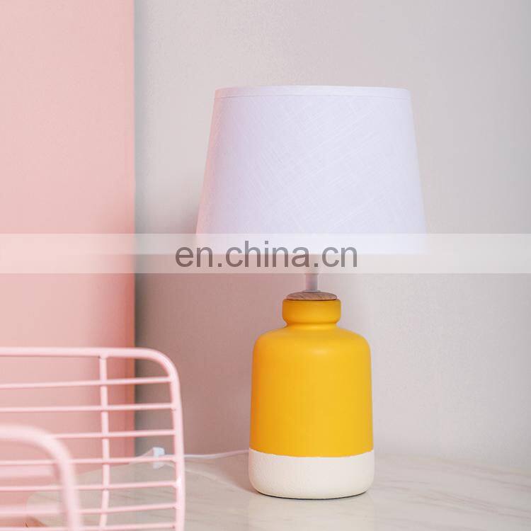 China direct sale matte yellow indoor lighting office hotel ceramic lamp with linen lampshade