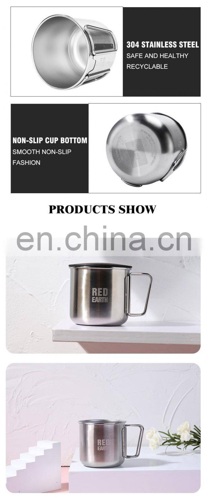 GiNT 420ML Top Quality Food Grade Single Wall Stainless Steel Water Cup Coffee Mug with Folded Handle