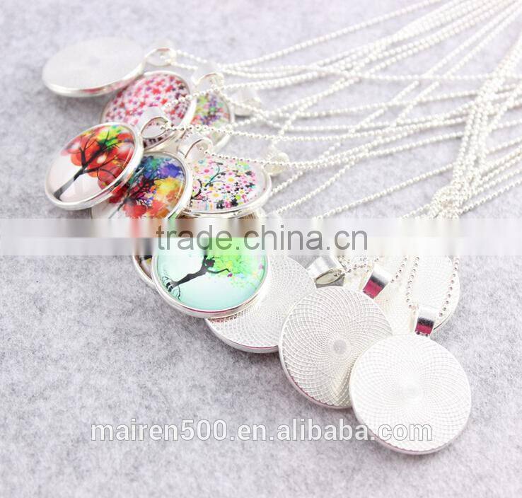 (tree) Time gemstone cabochon charm pendant necklace