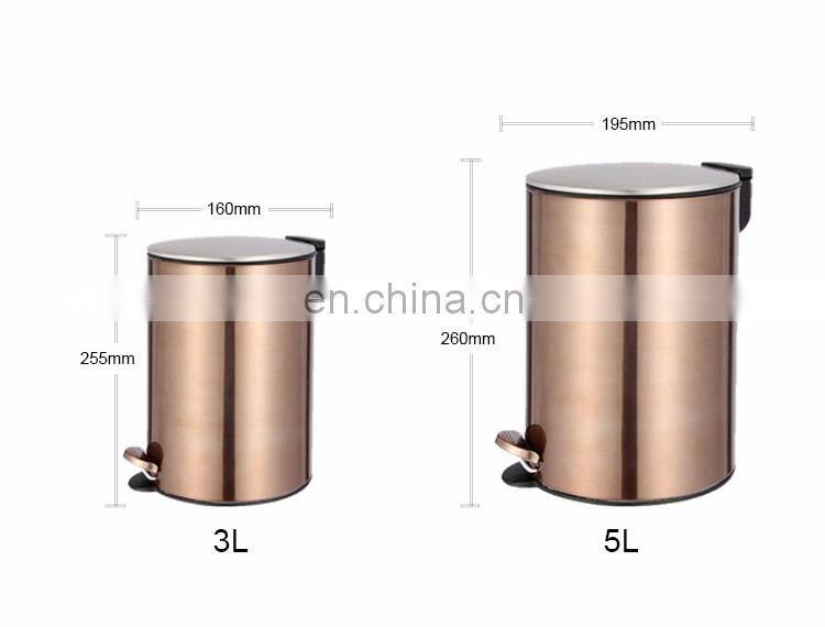 New design stainless steel round rubbish step dustbin with soft closed lid sanitary bin