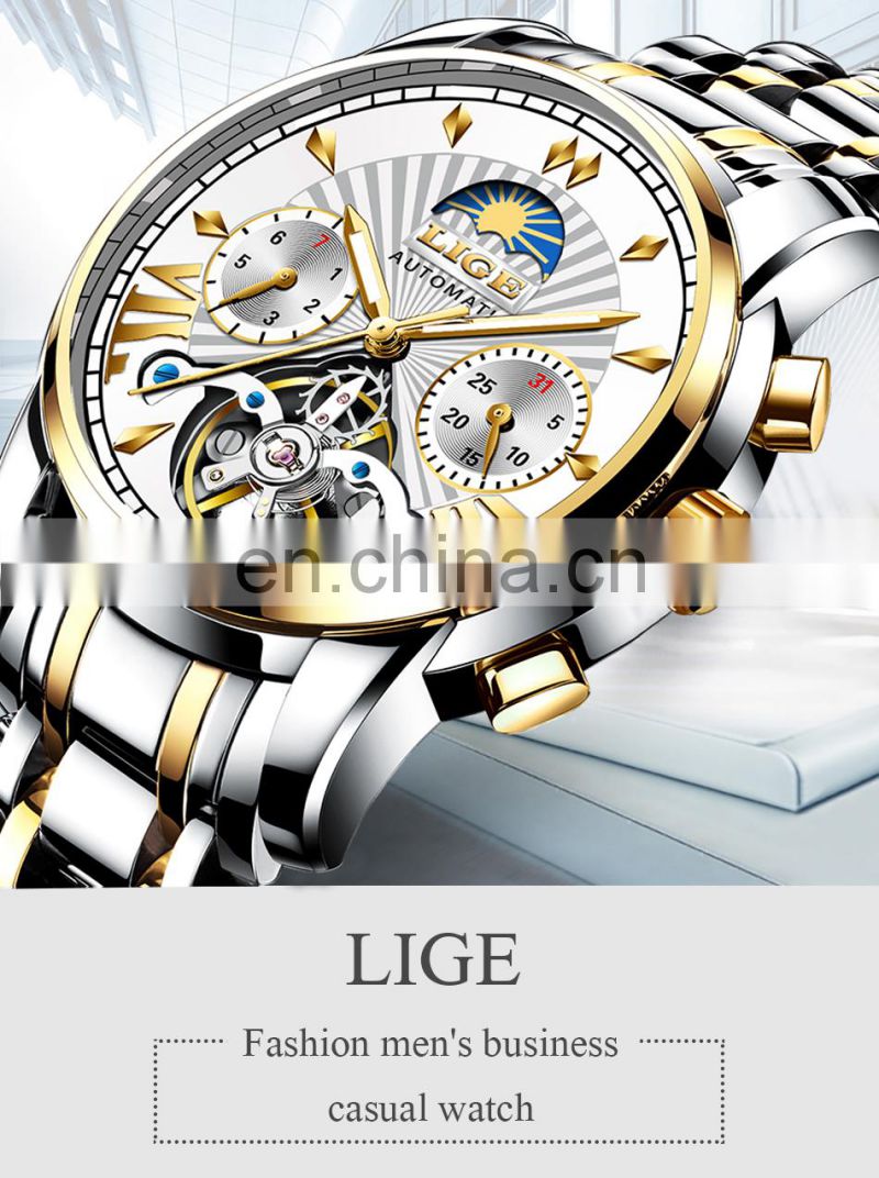 Lige 9968 Reloj Mescanico Automatic Mechanical Watch Waterproof Luxury Tourbillon Men Wristwatches