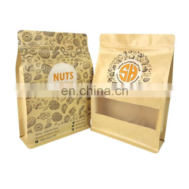 eco packaging paper bags snack cashew nuts packaging stand up clear window brown Kraft custom paper bag with your own logo