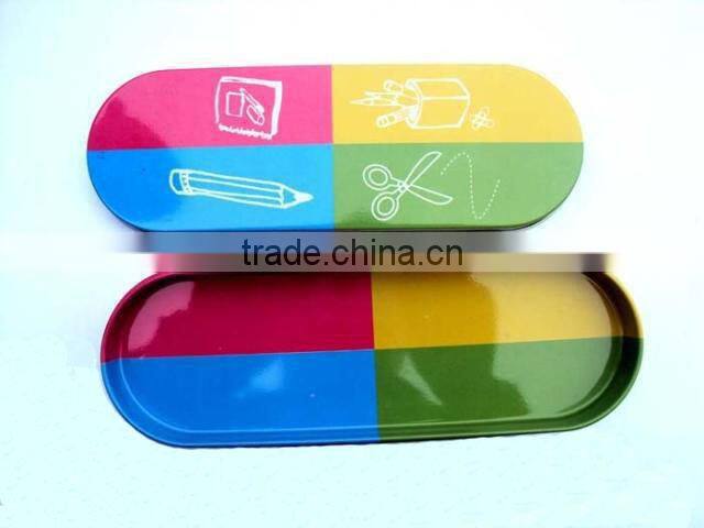 oval shape pencil tin box/ sewing kit tin box
