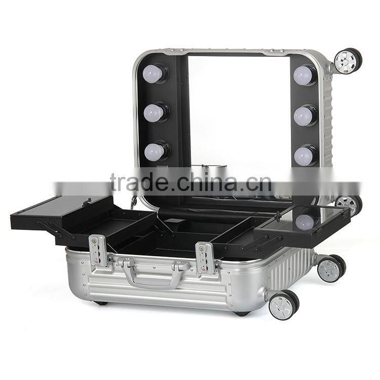 Factory direct wholesale makeup tool organizer case with lighted mirror and legs