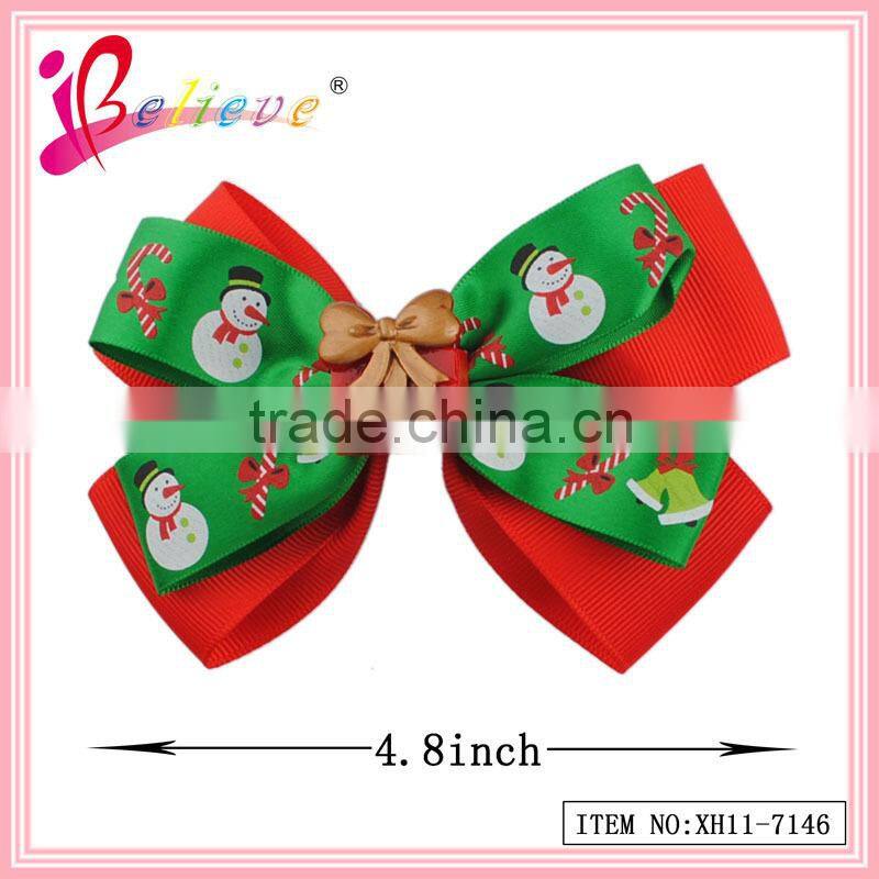 Global hot selling hair accessories factory wholesale nice christmas ribbon bow hair clip for kids (XH11-7146)